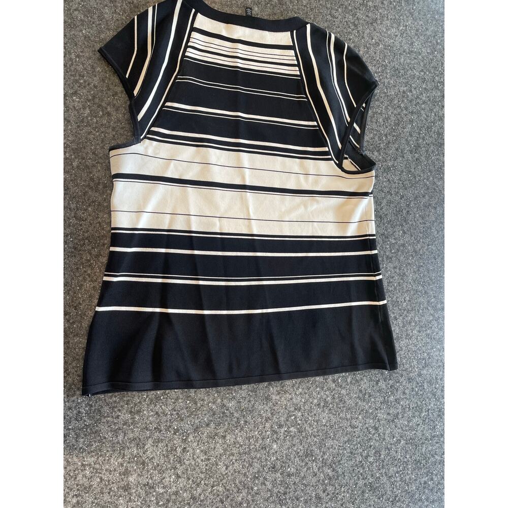 WHBM Top Size 1X Black White Striped Square Neck Cap Sleeve Stretch Knit Blouse - Picture 3 of 7